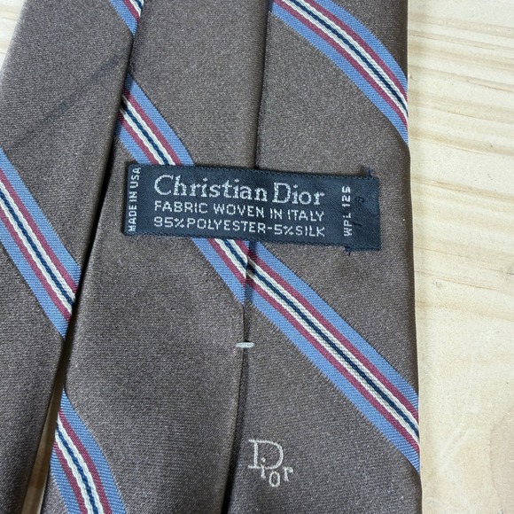 Christian Dior Mens Silk Blend Striped Tie Charcoal Grey Blue Burgundy Italy - Picture 4 of 7